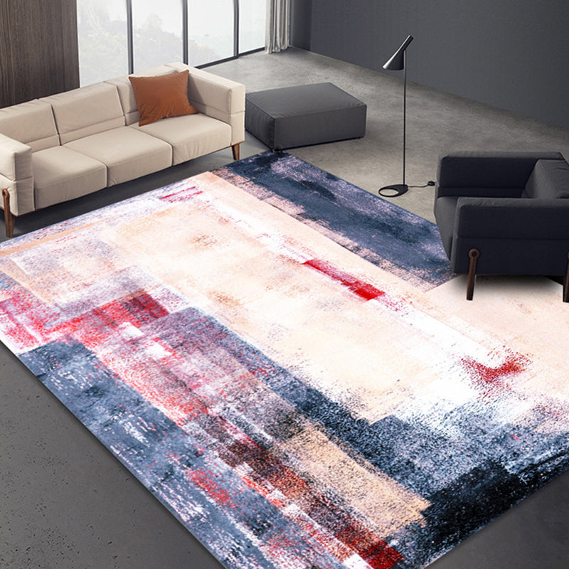 Modern Blue Carpet Color-Blocked Polyester Area Rug Anti-Slip Backing Rug for Living Room