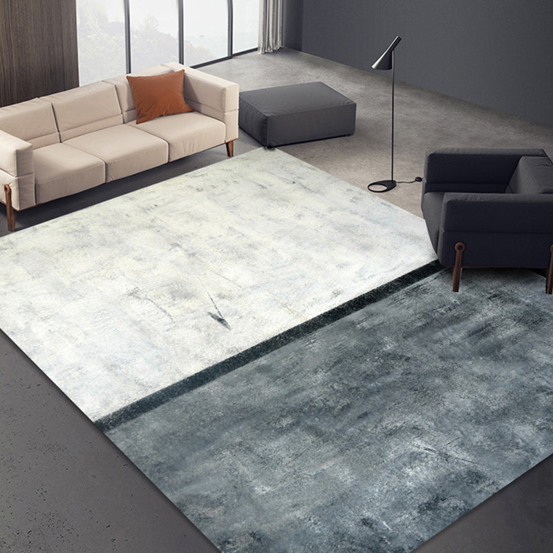 Modern Blue Carpet Color-Blocked Polyester Area Rug Anti-Slip Backing Rug for Living Room