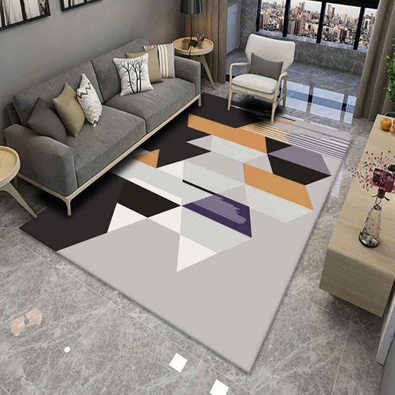 Modern Area Rug Geometric Pattern Indoor Rug Polyester Non-Slip Backing Carpet for Living Room