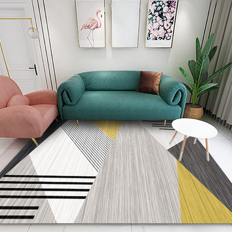 Pink Geometric Pattern Rug Modern Polyester Area Carpet Anti-Slip Washable Rug for Home Decor