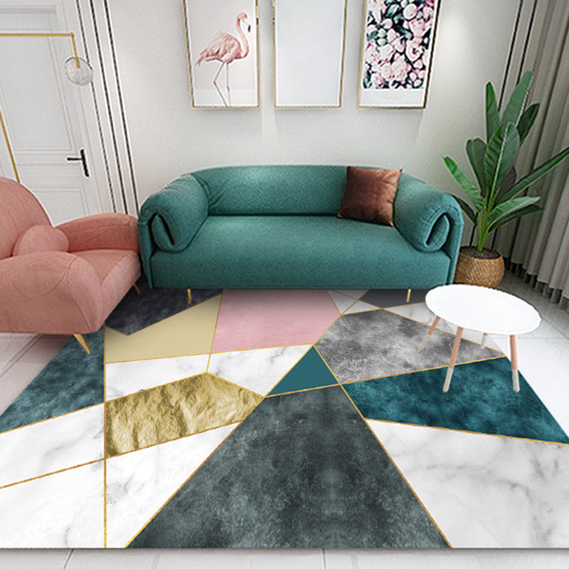 Pink Geometric Pattern Rug Modern Polyester Area Carpet Anti-Slip Washable Rug for Home Decor