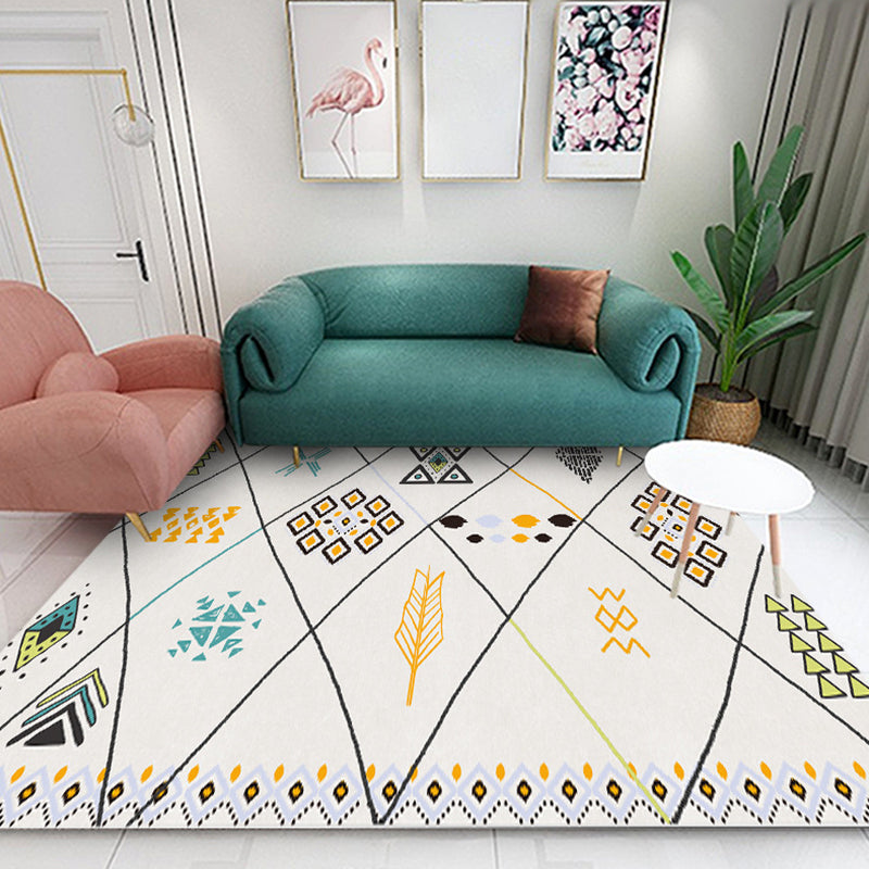 Pink Geometric Pattern Rug Modern Polyester Area Carpet Anti-Slip Washable Rug for Home Decor