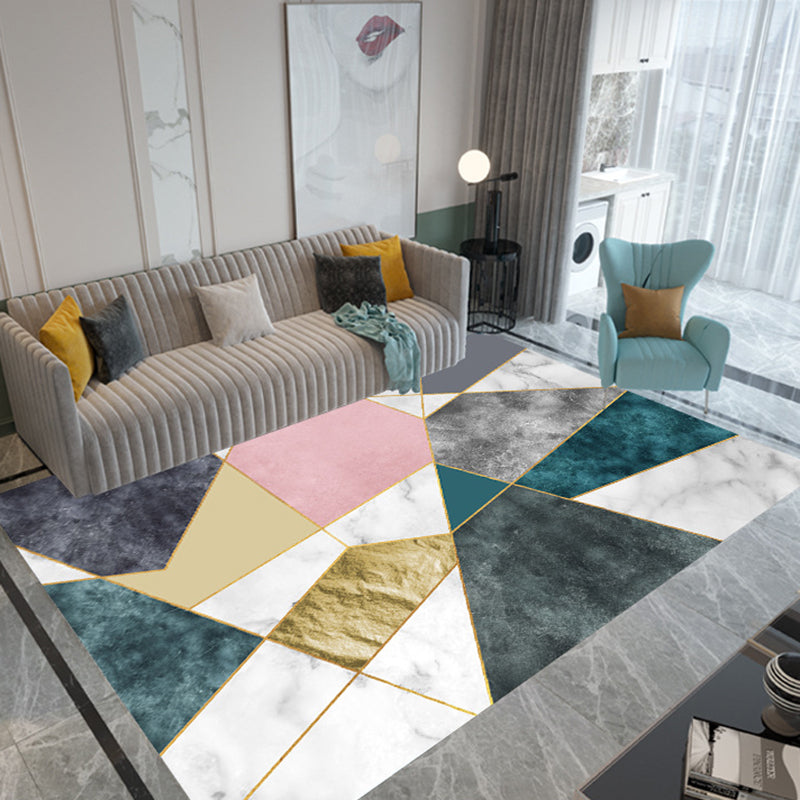 Pink Geometric Pattern Rug Modern Polyester Area Carpet Anti-Slip Washable Rug for Home Decor
