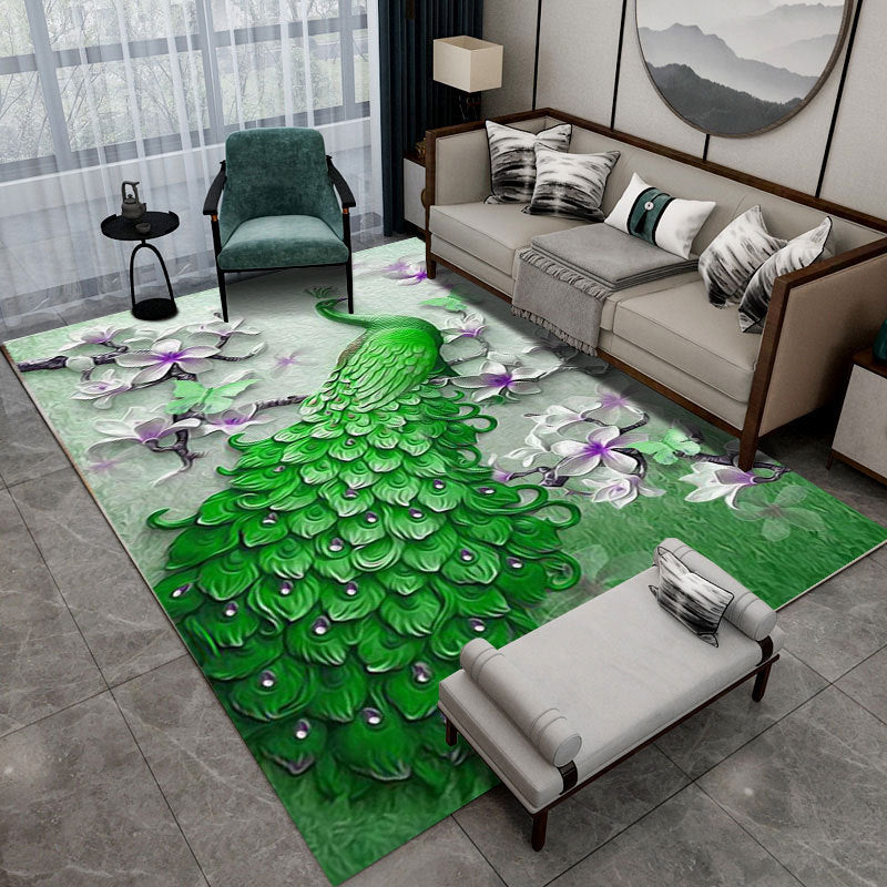 Contemporary Indoor Rug Gorgeous Peacock Pattern Rug Polyster Washable Area Rug for Living Room
