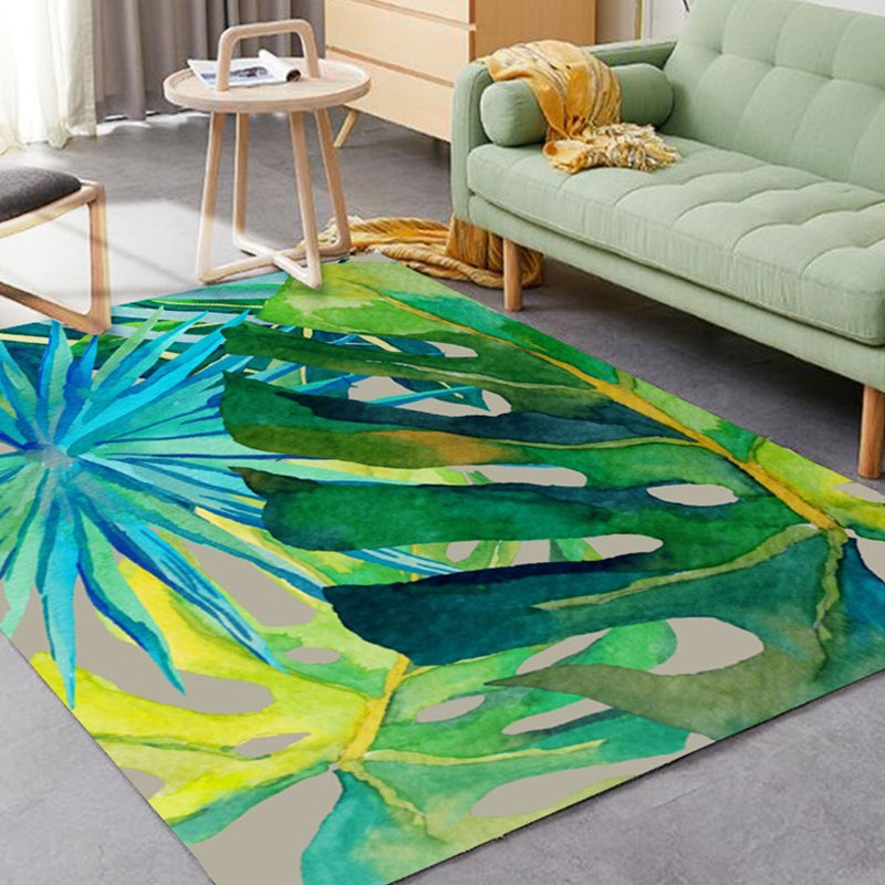 Chic Modern Area Rug Leaf Pattern Polyester Area Carpet Anti-Slip Backing Rug for Living Room