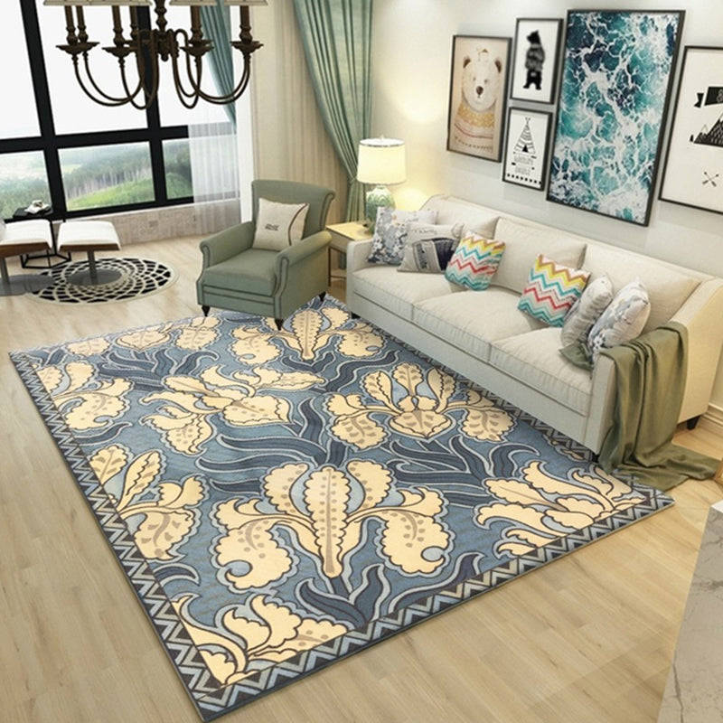 Modern Floral Pattern Area Rug Modern Polyester Area Carpet Non-Slip Backing Rug for Home Decor