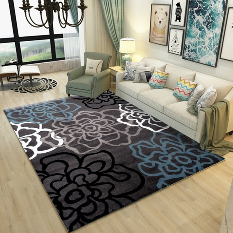 Modern Floral Pattern Area Rug Modern Polyester Area Carpet Non-Slip Backing Rug for Home Decor