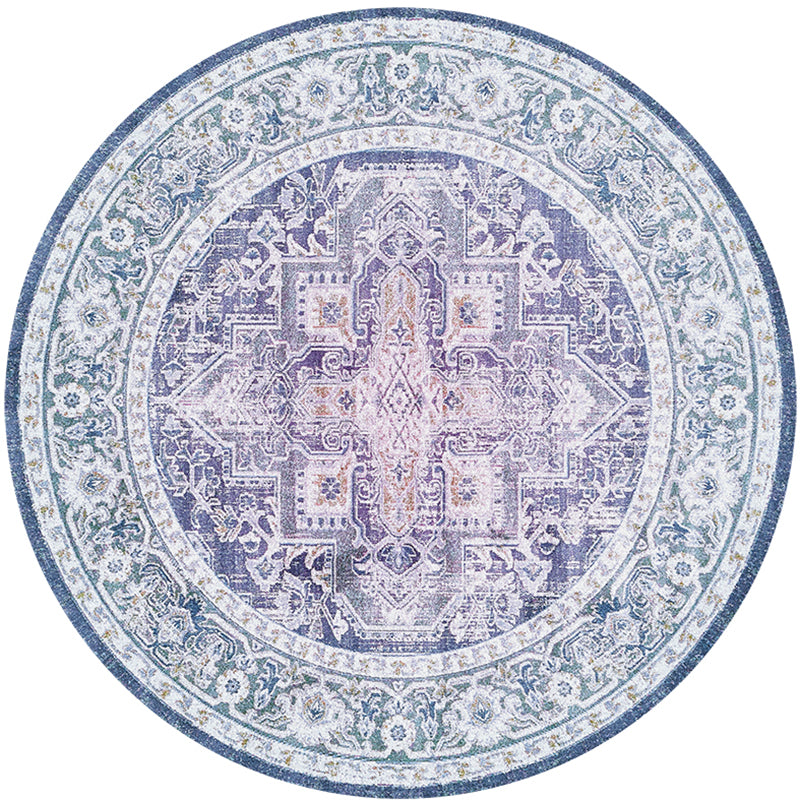Dark Purple Bohemian Rug Polyester Graphic Non-Slip Backing Area Rug for Living Room