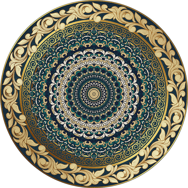 Dark Purple Bohemian Rug Polyester Graphic Non-Slip Backing Area Rug for Living Room