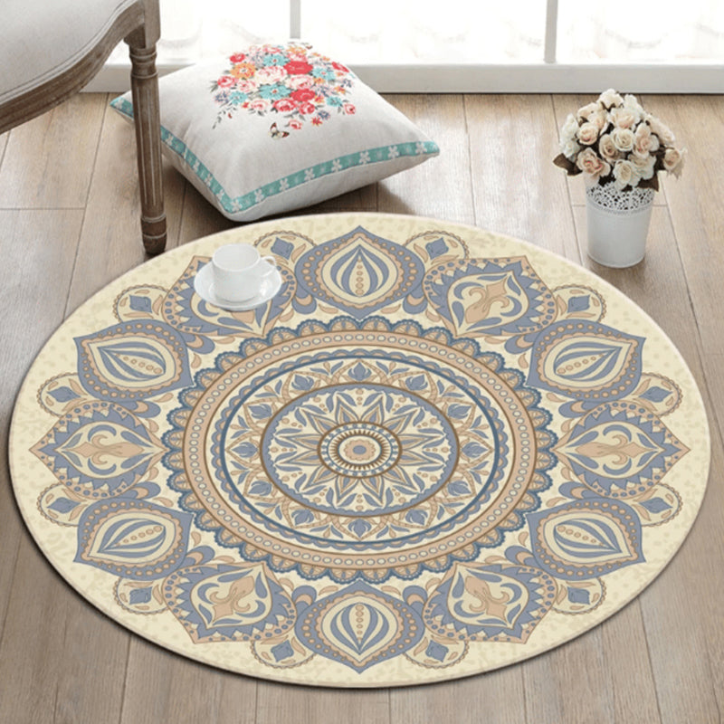 Dark Purple Bohemian Rug Polyester Graphic Non-Slip Backing Area Rug for Living Room