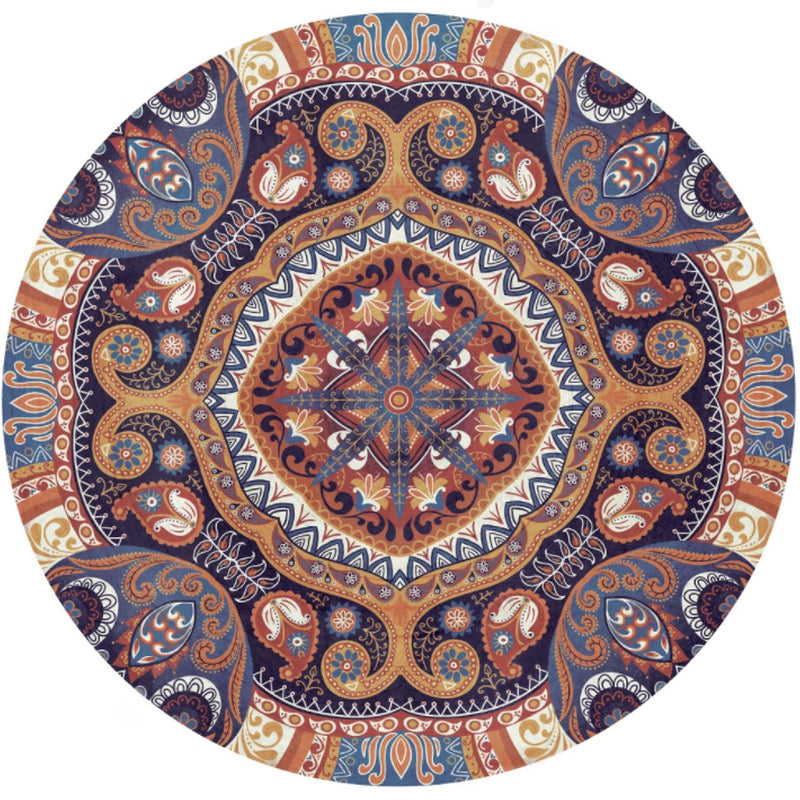 Dark Purple Bohemian Rug Polyester Graphic Non-Slip Backing Area Rug for Living Room