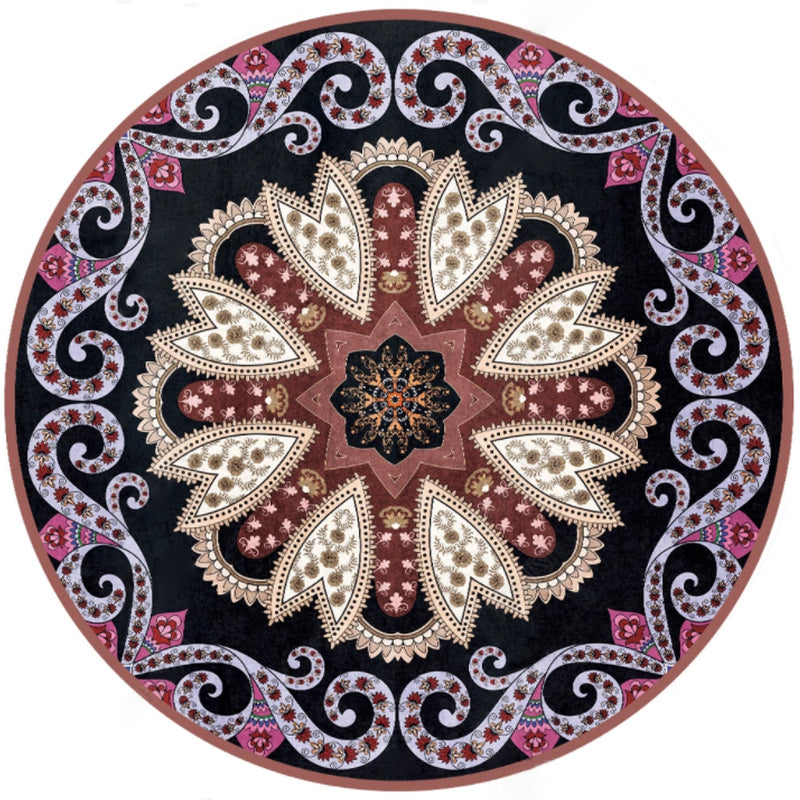 Dark Purple Bohemian Rug Polyester Graphic Non-Slip Backing Area Rug for Living Room