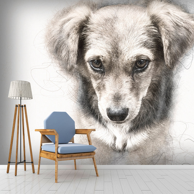 Puppy Dog Moisture Resistant Mural Wallpaper for Sleeping Room, Made to Measure