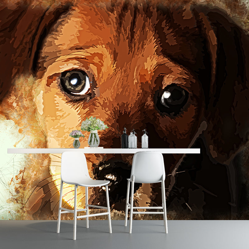 Puppy Dog Moisture Resistant Mural Wallpaper for Sleeping Room, Made to Measure