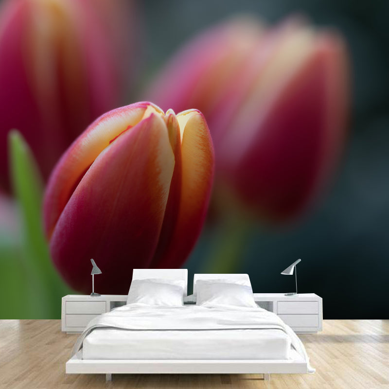 Tulip Minimalism Style Mural Wallpaper for Sleeping Room, Moisture Resistant