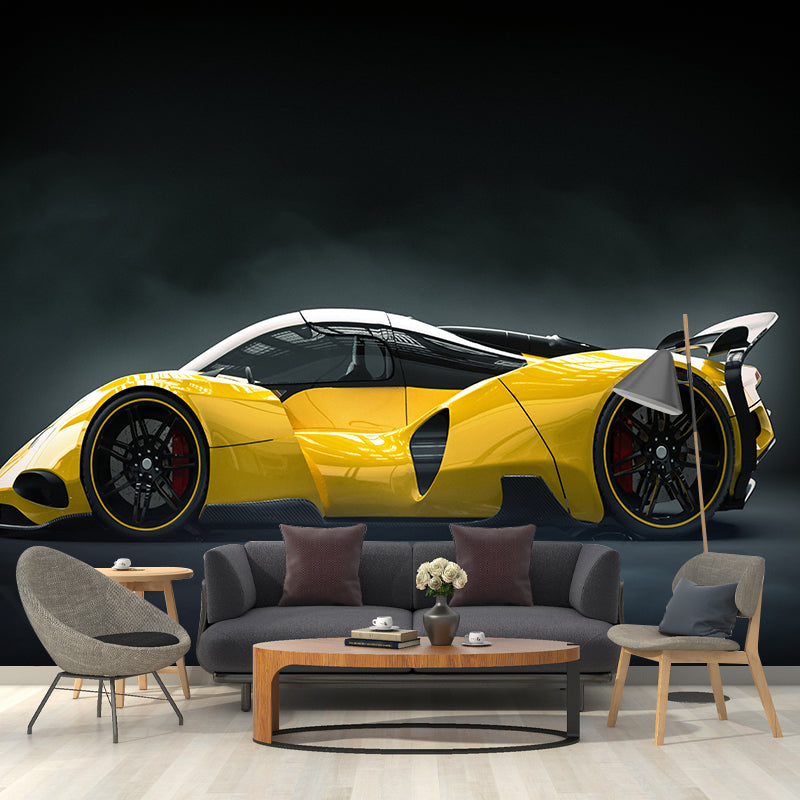 Car Illustration Wall Mural Moisture Resistant Wall Decor for Boys Bedroom