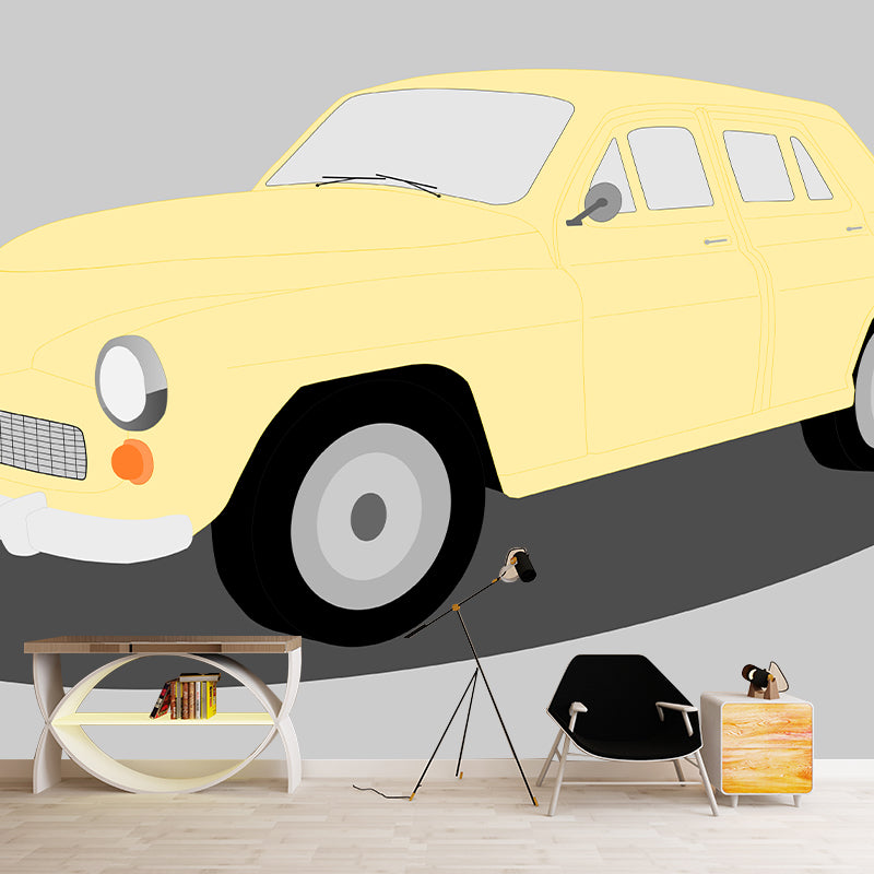 Car Illustration Wall Mural Moisture Resistant Wall Decor for Boys Bedroom