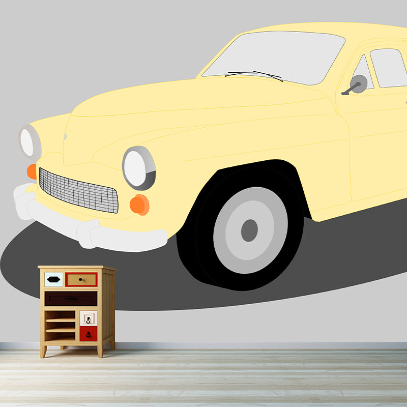 Car Illustration Wall Mural Moisture Resistant Wall Decor for Boys Bedroom