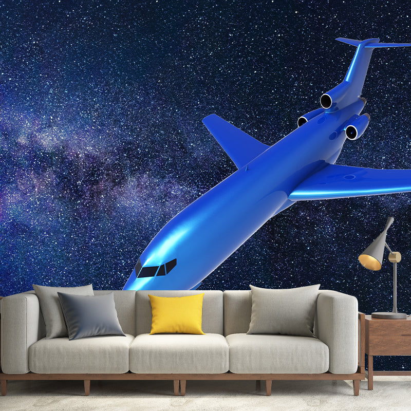Airplane Illustration Mural Decal Eco-friendly Wallpaper Waterproofing for Sitting Room
