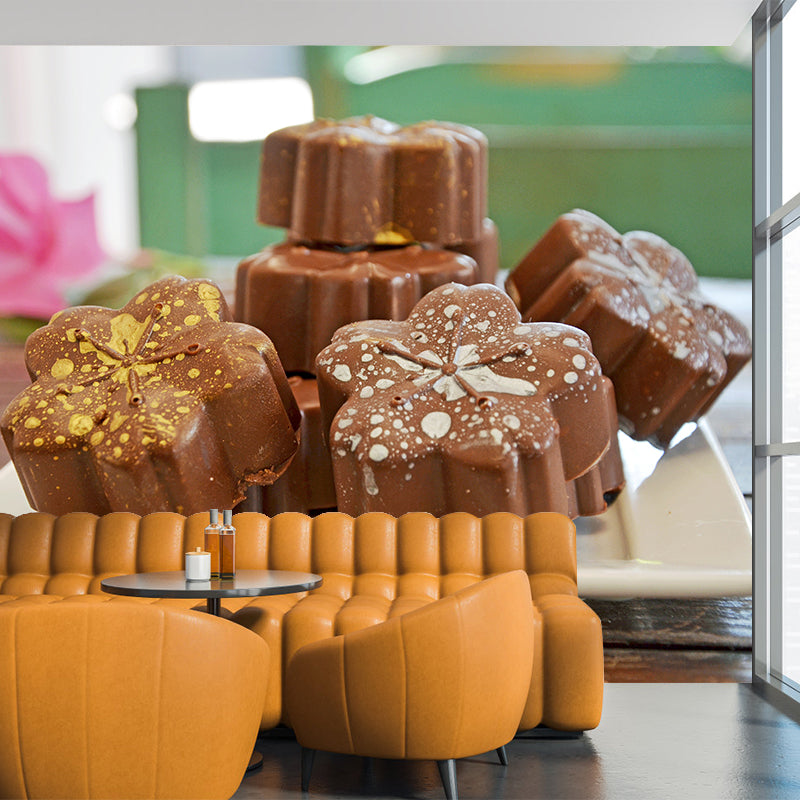 Chocolate Snack Wall Mural Minimalist Decoration for Dessert Shop, Stain Resistant