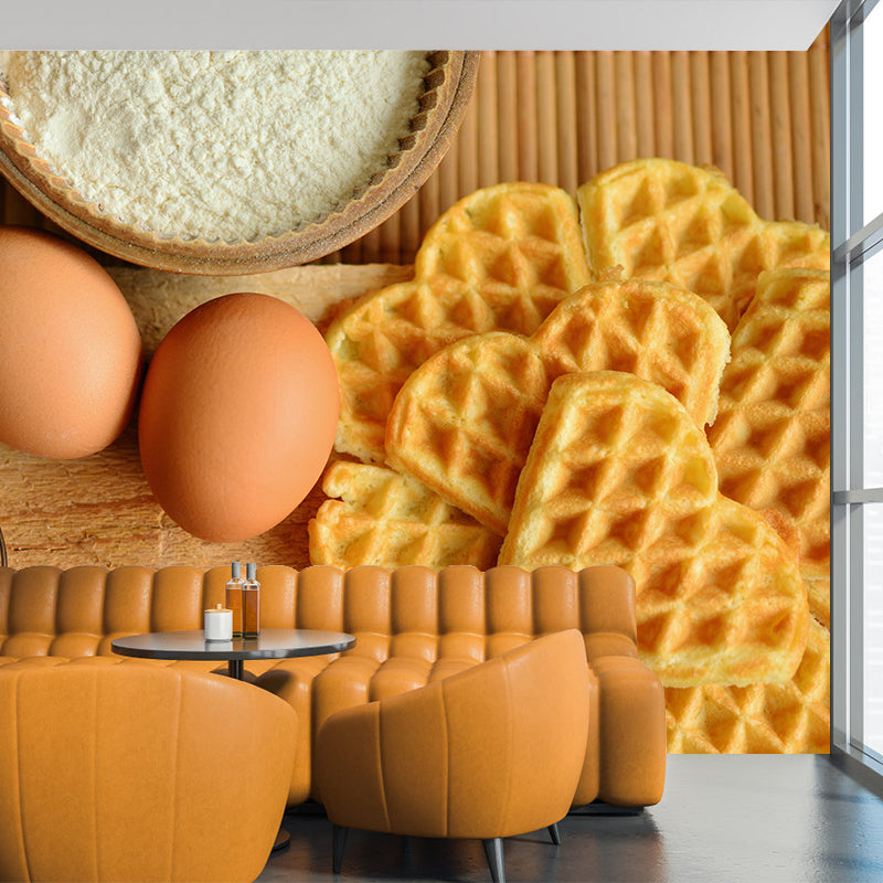 Delicious Waffle Wall Murals Moisture Resistant Wall Decor for Cake Shop