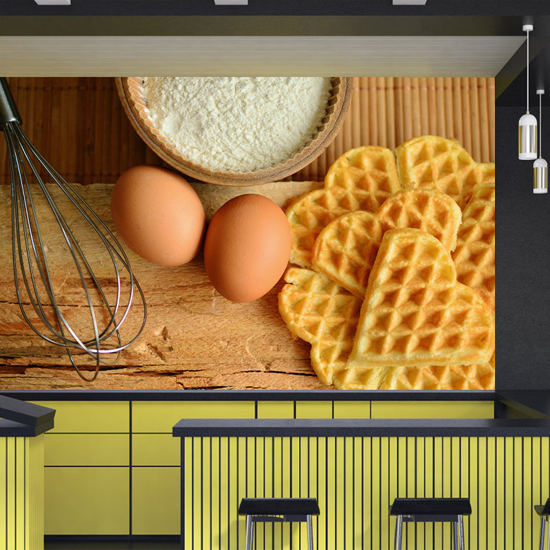 Delicious Waffle Wall Murals Moisture Resistant Wall Decor for Cake Shop