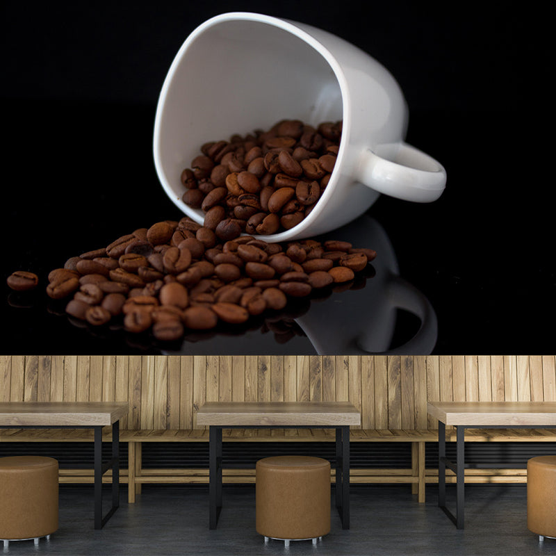 Horizontal Photography Coffee Beans Mural Wallpaper Mildew Resistant for Coffee Shop