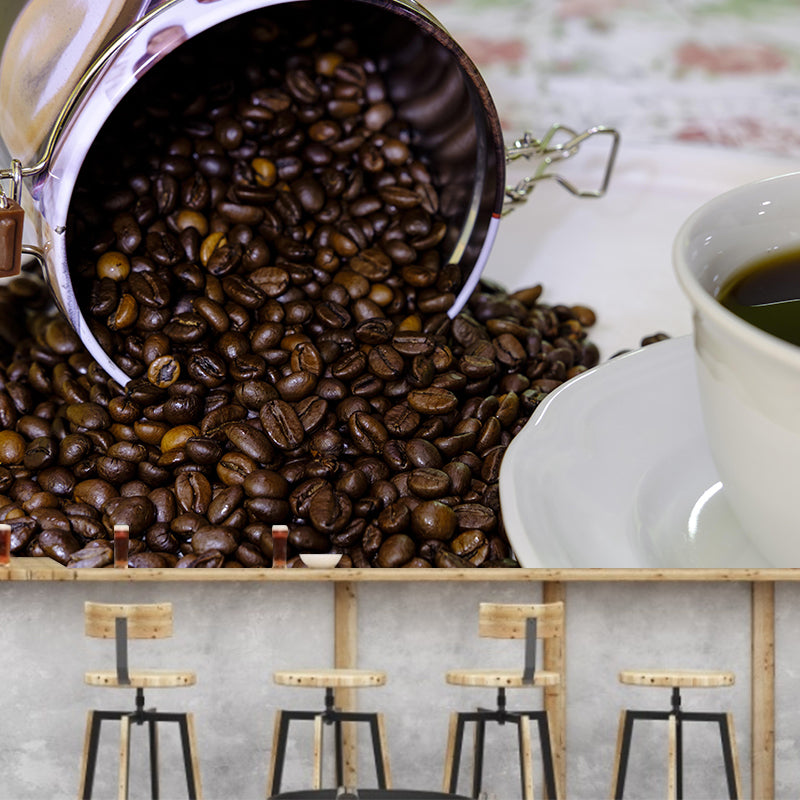 Horizontal Photography Coffee Beans Mural Wallpaper Mildew Resistant for Coffee Shop