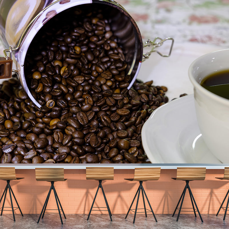 Horizontal Photography Coffee Beans Mural Wallpaper Mildew Resistant for Coffee Shop