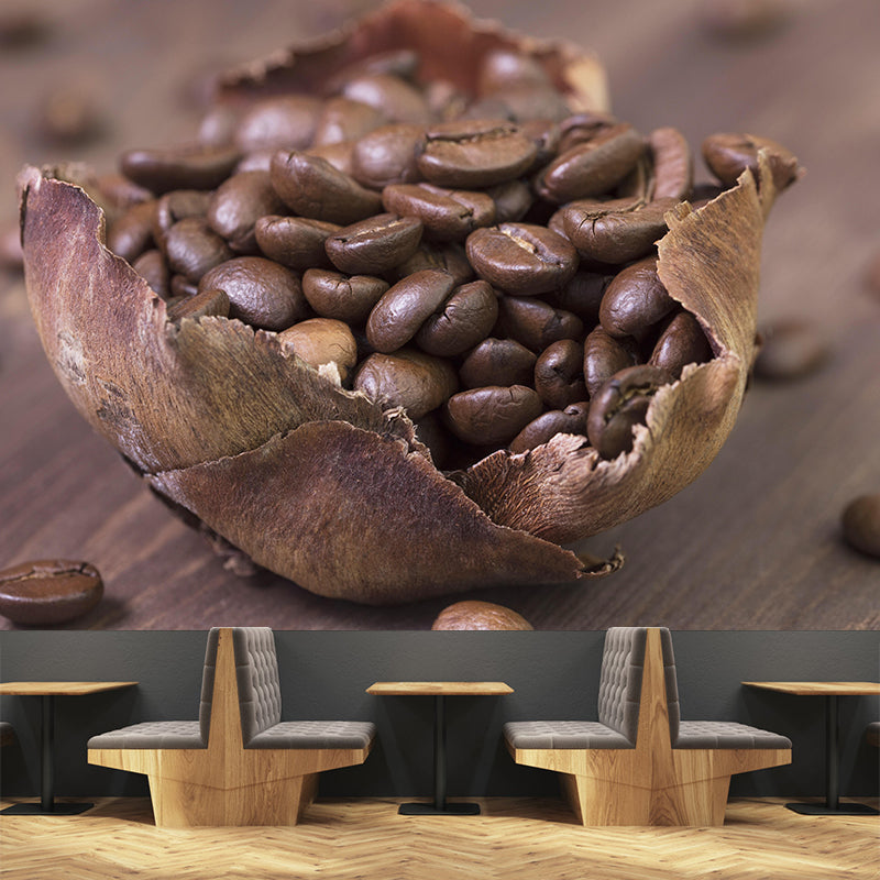 Coffee Beans Mural Contemporary Mildew Resistant Wall Covering for Coffee Shop