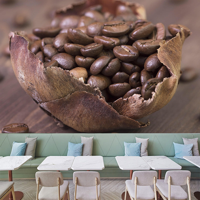 Coffee Beans Mural Contemporary Mildew Resistant Wall Covering for Coffee Shop