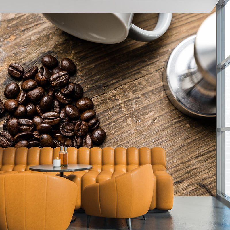 Horizontal Photography Coffee Beans Mural Mildew Resistant for Coffee Shop