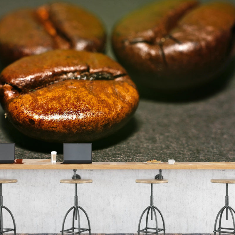 Coffee Beans Mural Photography Mildew Resistant Wall Covering for Coffee Shop