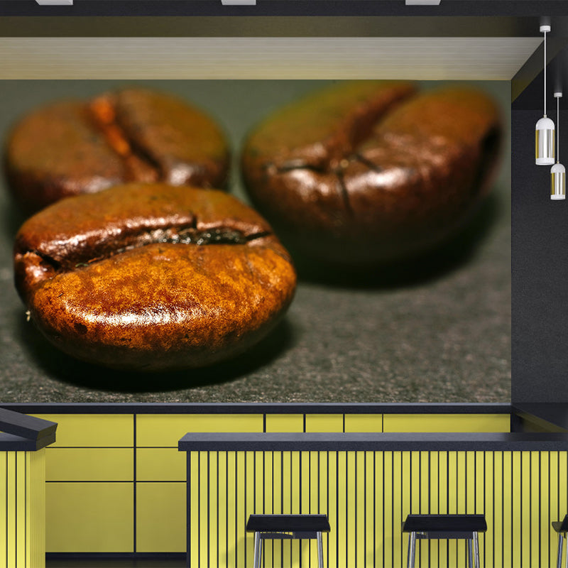 Coffee Beans Mural Photography Mildew Resistant Wall Covering for Coffee Shop