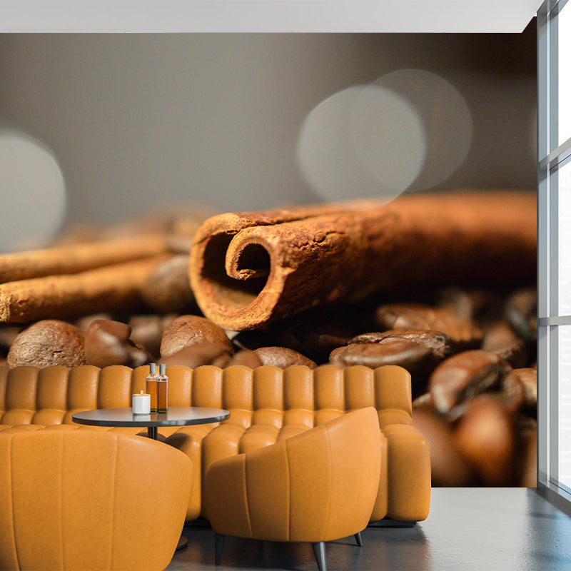 Photography Style Coffee Beans Mural Wallpaper Mildew Resistant for Coffee Shop