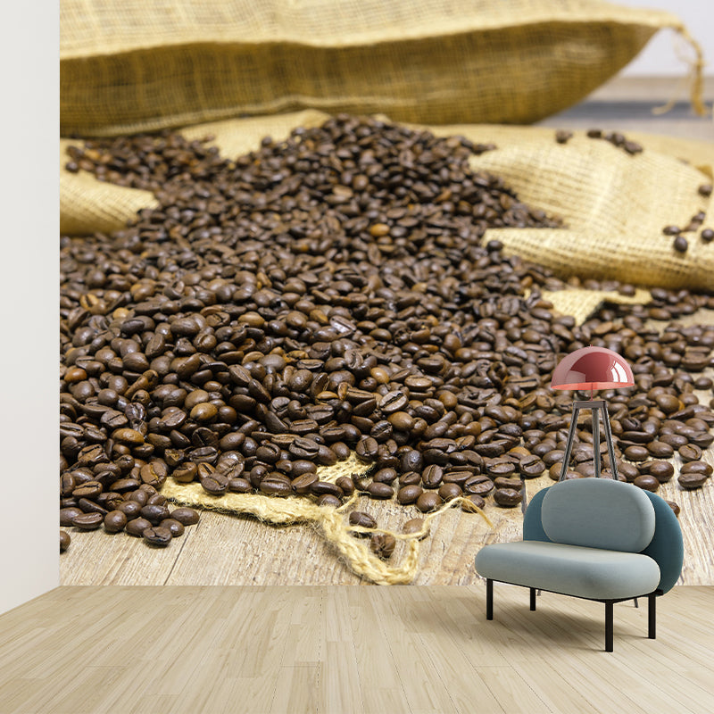 Photography Style Coffee Beans Mural Wallpaper Mildew Resistant for Coffee Shop