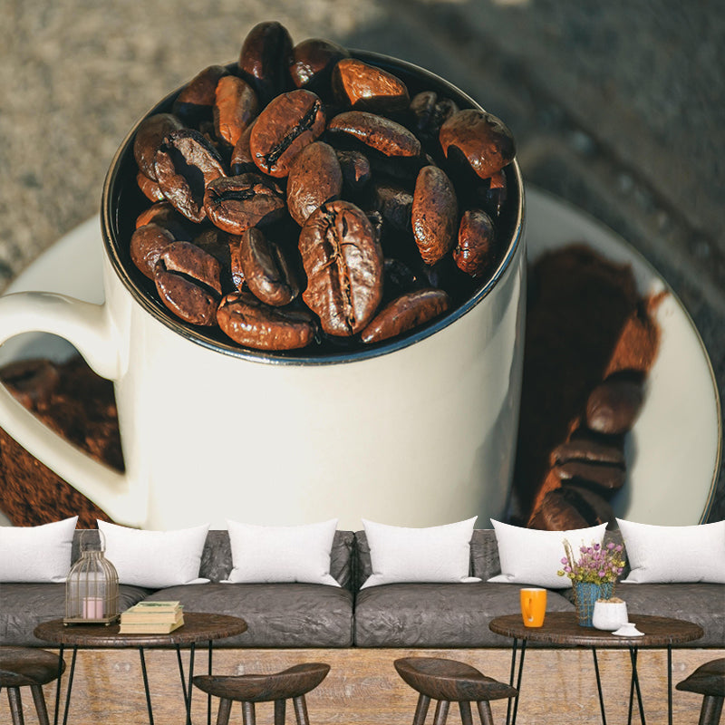 Photography Style Coffee Beans Mural Wallpaper Mildew Resistant for Coffee Shop