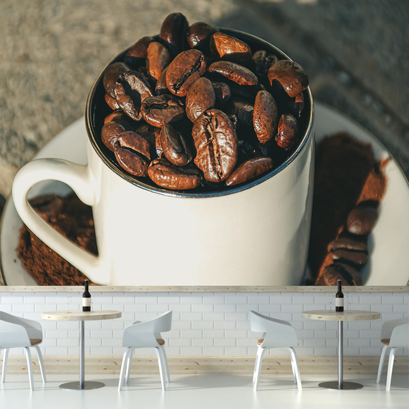 Photography Style Coffee Beans Mural Wallpaper Mildew Resistant for Coffee Shop