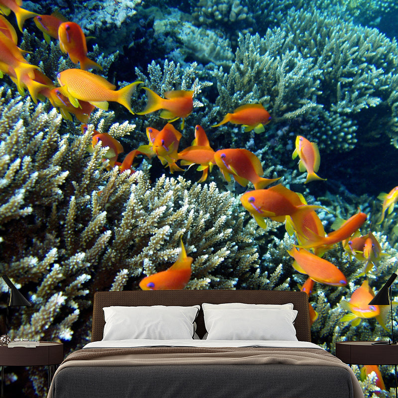 Tropical Seabed Mural Stain Resistant Wall Art for Dining Room Kitchen