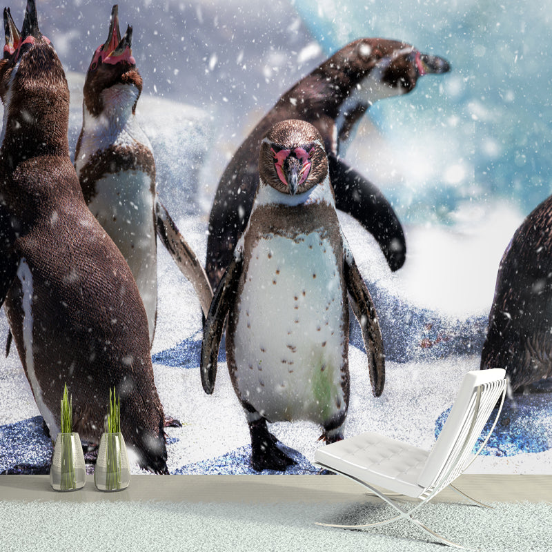 Penguin Animal Mural Wallpaper Contemporary Wall Covering for Sitting Room