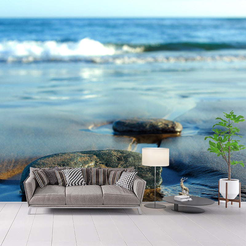 Blue and White Sea Mural for Living Room Bedroom Decoration, Made to Measure