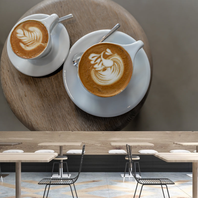 Contemporary Coffee Mural Wallpaper Mildew Resistant Commerce Shop Decoration