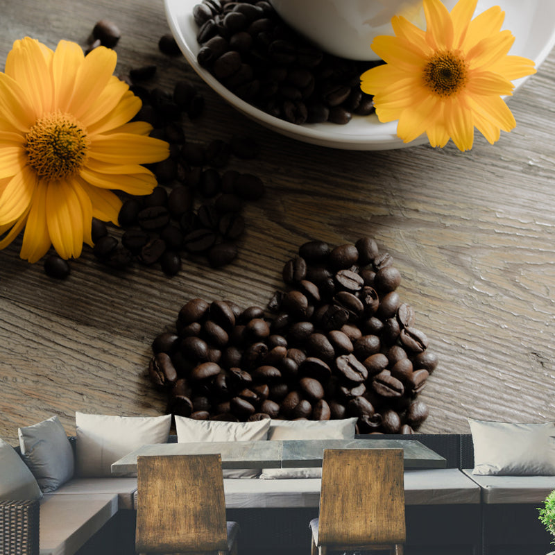 Aromatic Coffee Beans Mural Photography Wall Covering for Coffee Shop, Waterproofing