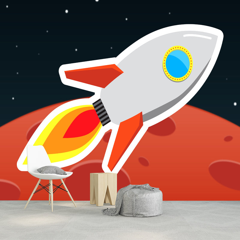 Rocket Ship Wall Mural for Children's Bedroom Moisture Resistant, Custom Size Available