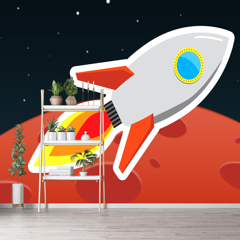 Rocket Ship Wall Mural for Children's Bedroom Moisture Resistant, Custom Size Available