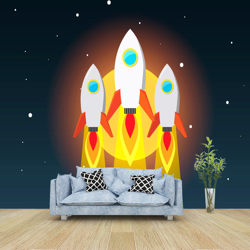 Rocket Ship Wall Mural for Children's Bedroom Moisture Resistant, Custom Size Available