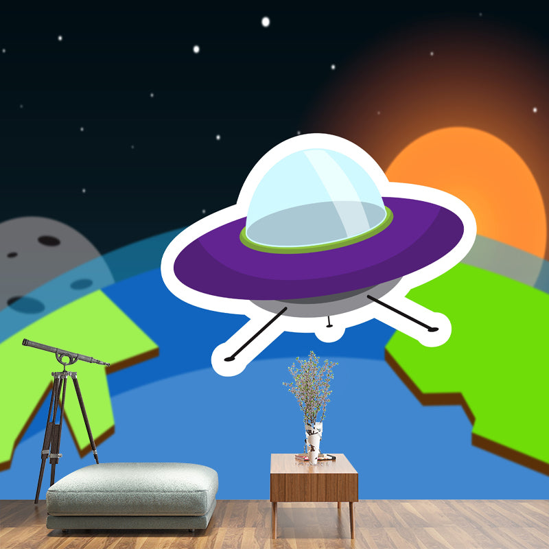 Rocket Ship Wall Mural for Children's Bedroom Moisture Resistant, Custom Size Available