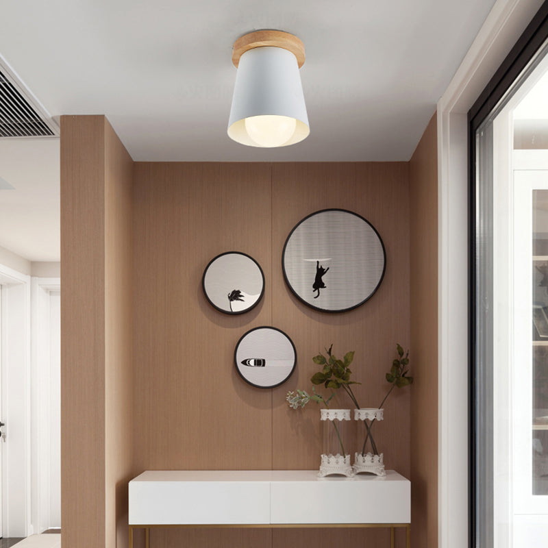 1 Bulb Gray/White/Green Conical Flush Mount Ceiling Light Metal Contemporary Ceiling Mounted Light for Bedroom