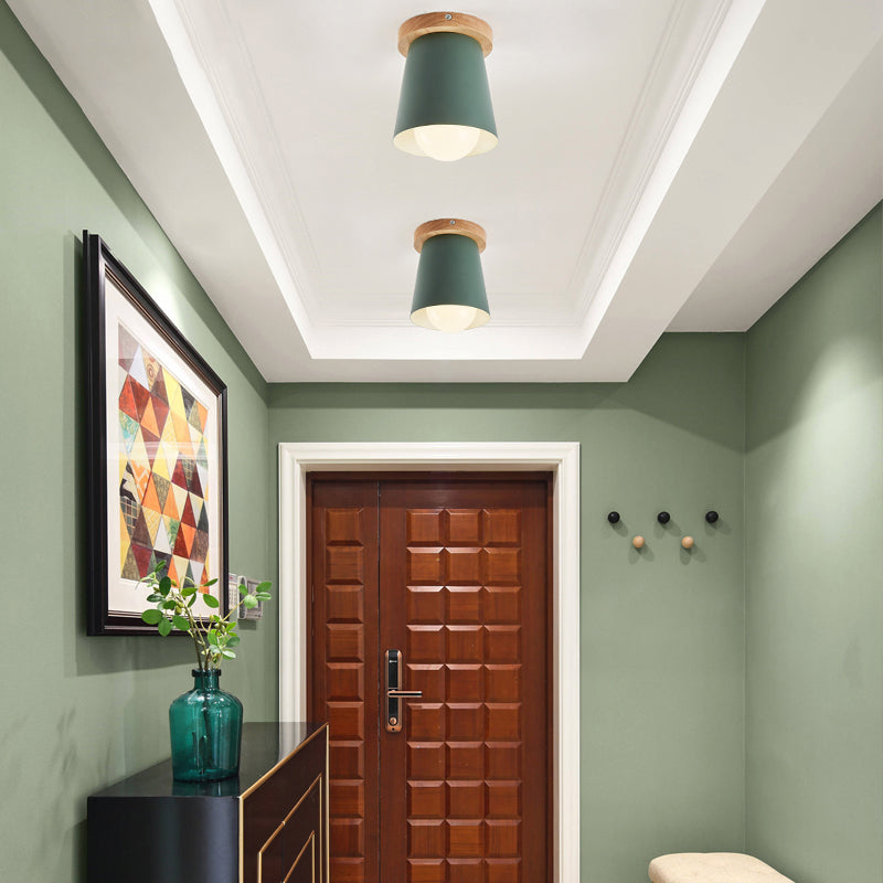 1 Bulb Gray/White/Green Conical Flush Mount Ceiling Light Metal Contemporary Ceiling Mounted Light for Bedroom