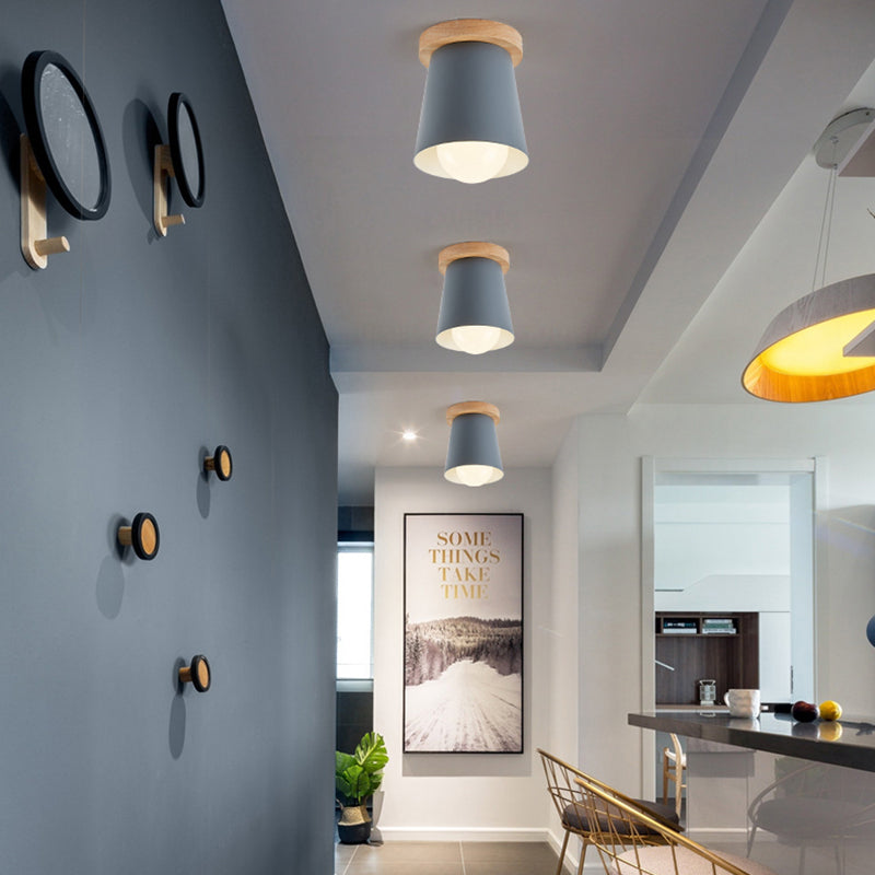 1 Bulb Gray/White/Green Conical Flush Mount Ceiling Light Metal Contemporary Ceiling Mounted Light for Bedroom